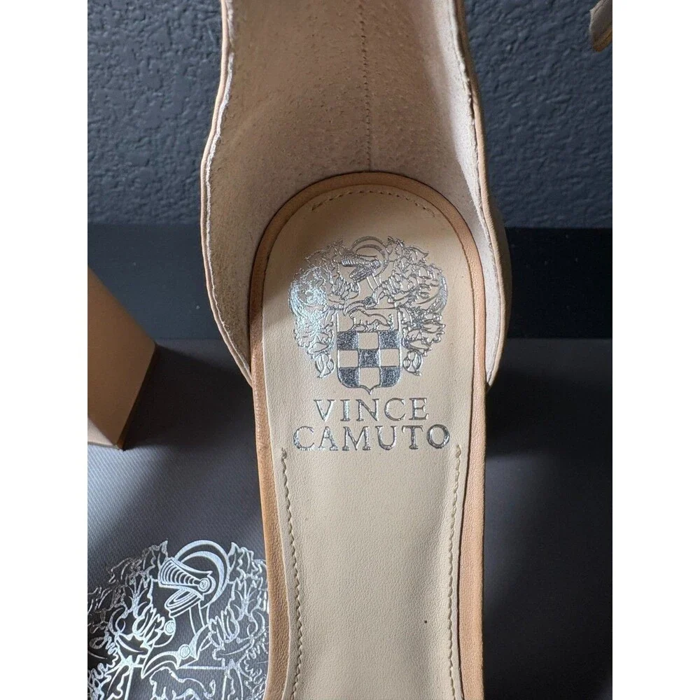 Vince Camuto Vc-Winderly Ankle Strap Block Heels Buff Baby Sheep Leather 9M